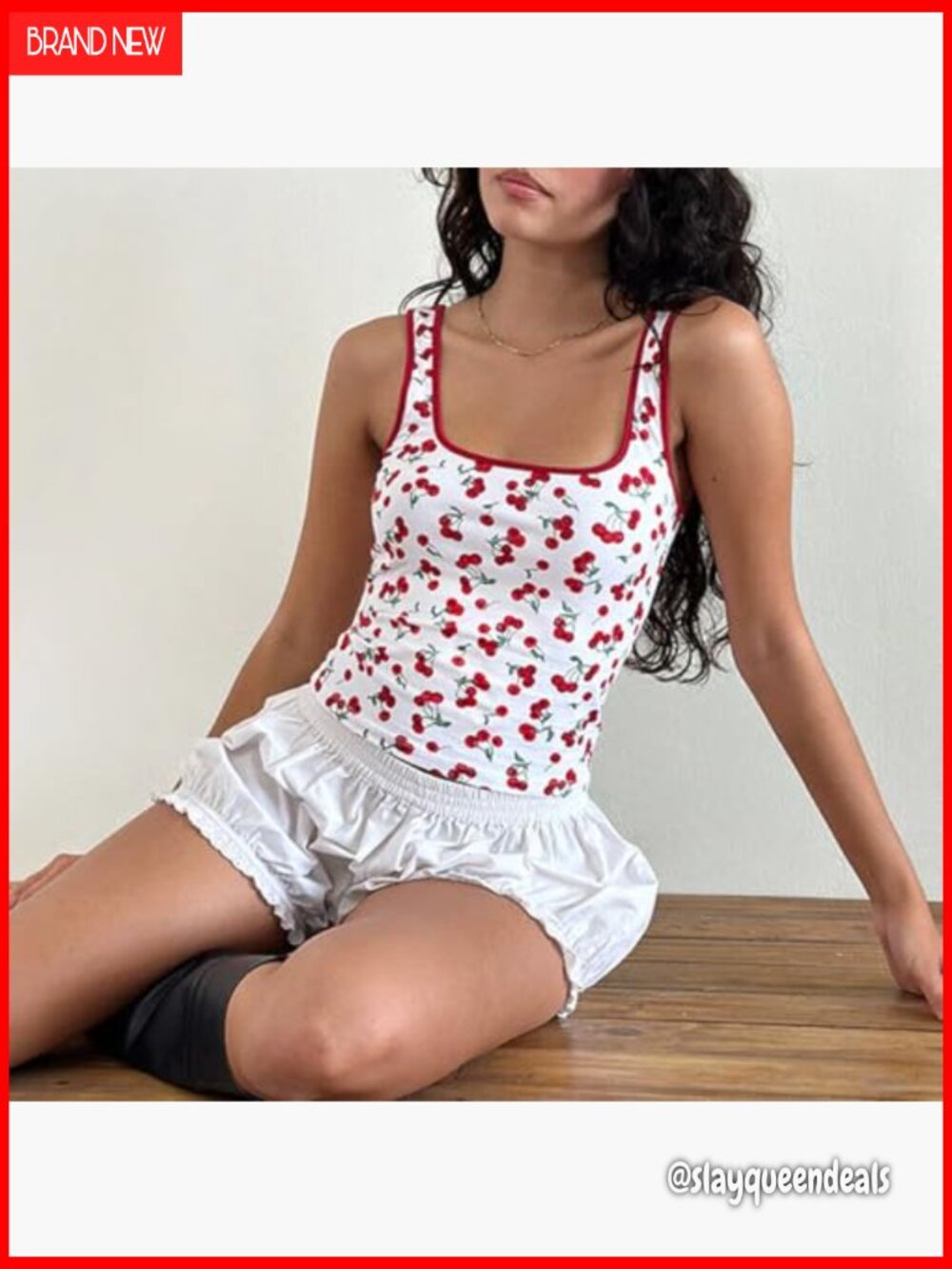 Y2K Strawberry Print Crop Tank Top Ribbed Scoop Neck Sleeveless - Picture 5 of 5
